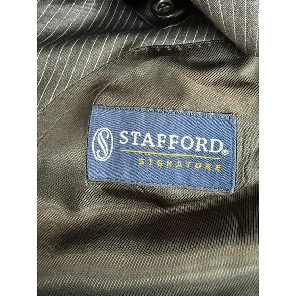 Stafford Suit 42L Gray‎ Charcoal Pinstripe Wool Silk Pants 36 Waist Pleated NEW